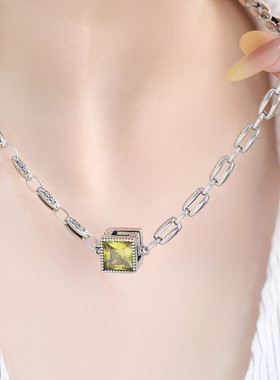 925银方糖项链女中性风锁骨链女轻奢高级感小众设计链子毛衣链