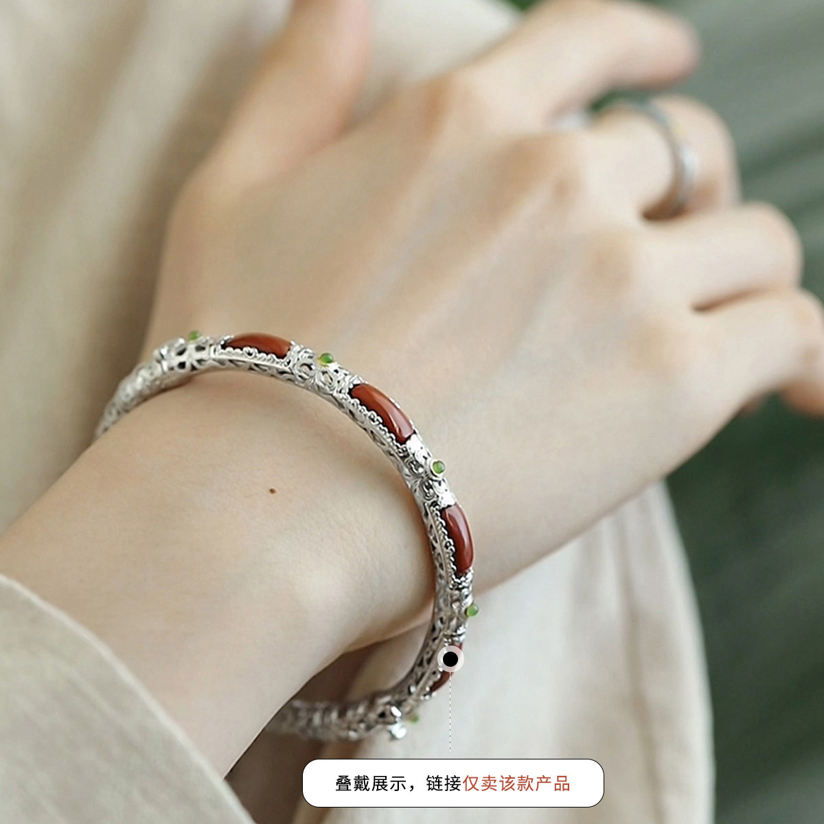 925银南红玛瑙手镯女高级感新年镯子手环国风新中式小众百搭饰品