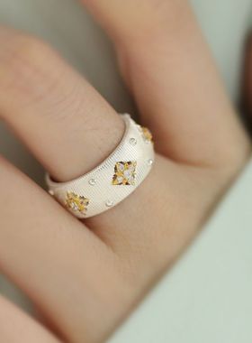 925纯银国风拉丝四叶草戒指女小众气质轻奢高级感百搭指环饰品