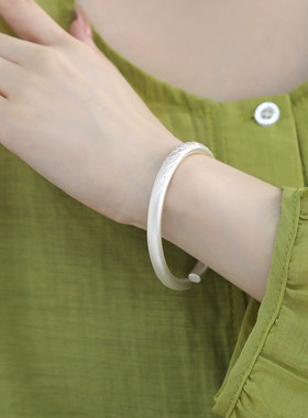 足银牡丹花手镯女国潮风足银手镯女高级感银镯子女999实心手环