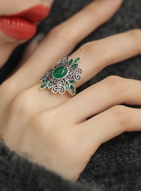 925银复古国风花朵蕾丝手工爱心