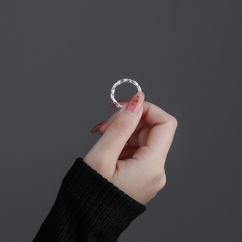 戒指女纯银小众设计麻花素圈