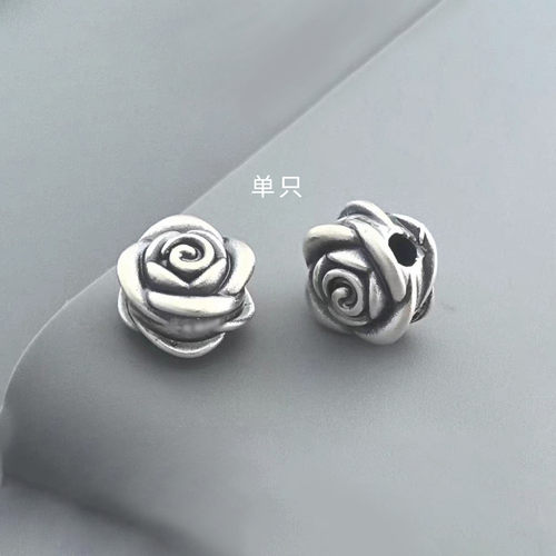 配件999足银立体玫瑰花配饰 复古素银3D硬银DIY手工材料