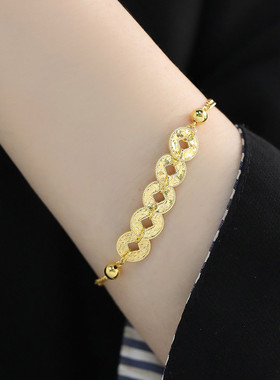 925银钱币五帝钱碎冰冰金色手链女民族风手环高级感