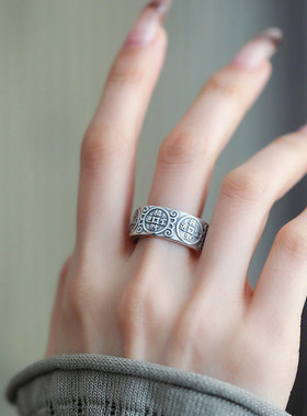 925银复古钱币戒指2025可调节指环轻奢高级感时尚百搭饰品