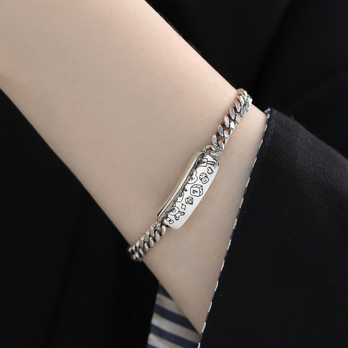 925银涂鸦手链女中性风手环潮流港风高级感小众设计手环
