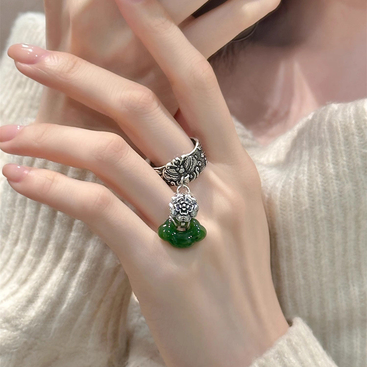 足银国风复古和田玉碧玉如意蝴蝶戒指女25年小众民族风新中式指环,饰品/流行首饰/时尚饰品新,戒指/指环,淘宝优惠券,粉丝福利购,淘宝优惠卷