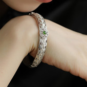 S925纯银和田玉蕾丝国风复古小众新中式 民族风高级感轻奢手镯女