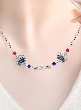 925银莲花项链女民族风锁骨链女轻奢高级感小众设计链子毛衣链