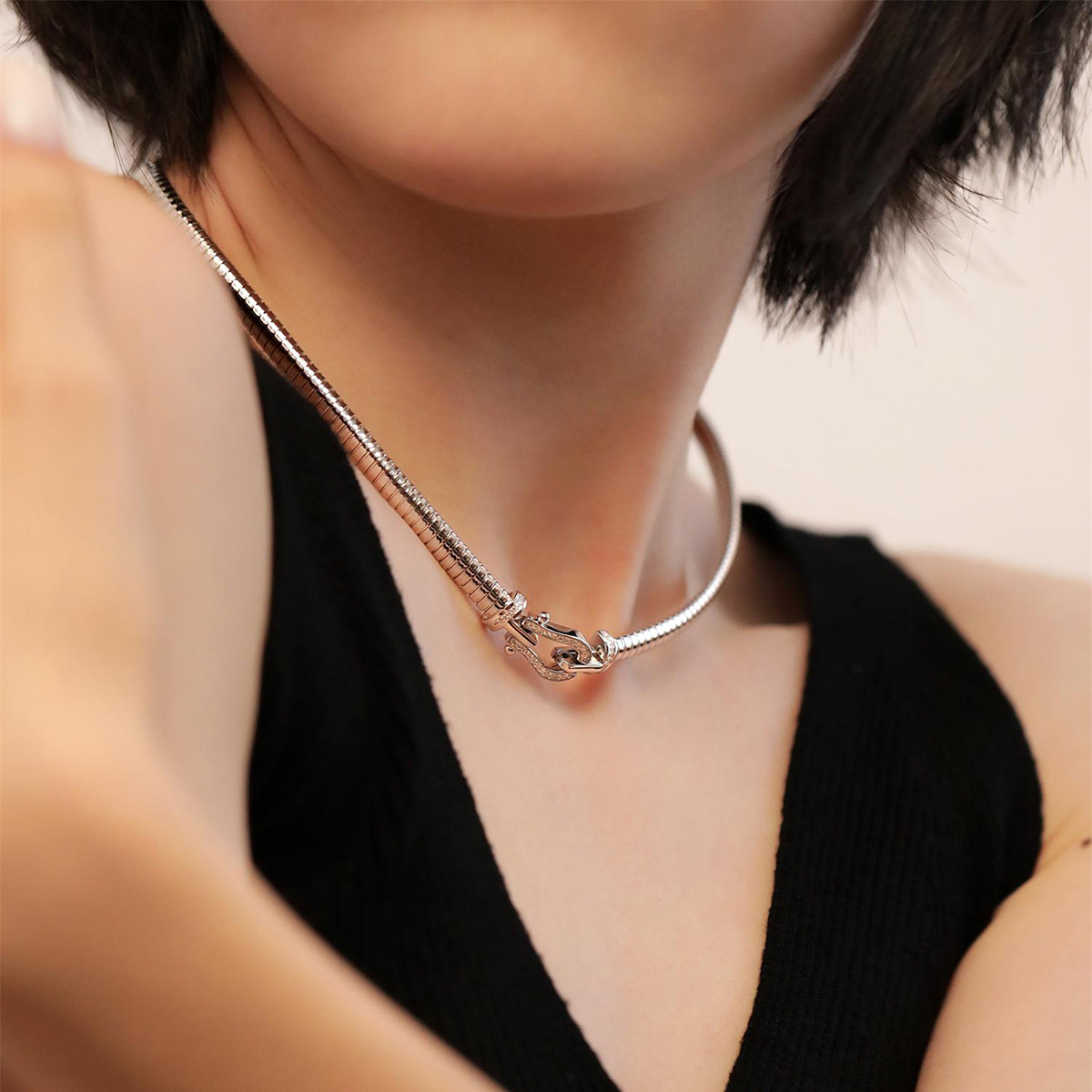 925银马蹄扣休闲风项链锁骨链女轻奢高级感链子项圈