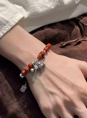 925银红玛瑙葫芦手串复古风复古手链女新中式美拉德小众设计手环