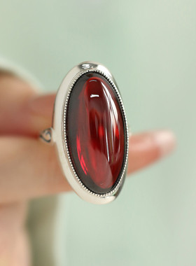 925银夸张椭圆戒指2024年可调节指环食指个性大气高级感复古戒子