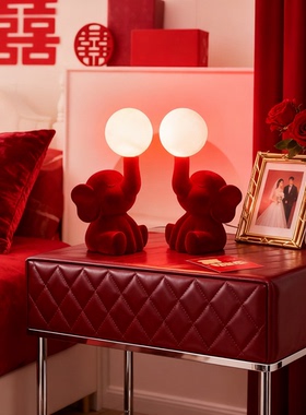 红色大象新年台灯一对卧室床头