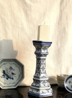 复古欧式青花瓷烛台摆件