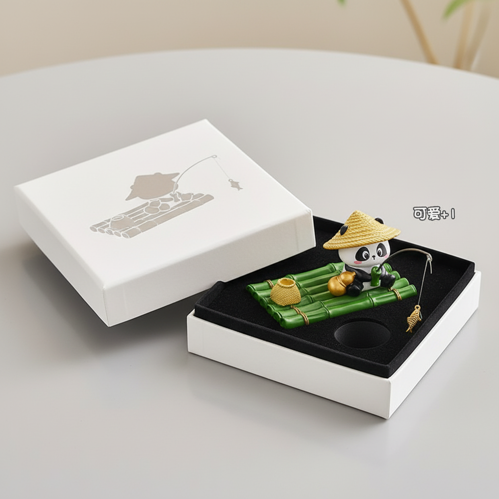 可爱熊猫竹子摆件礼盒装