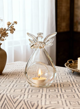 透明玻璃天使造型蜡烛台摆件