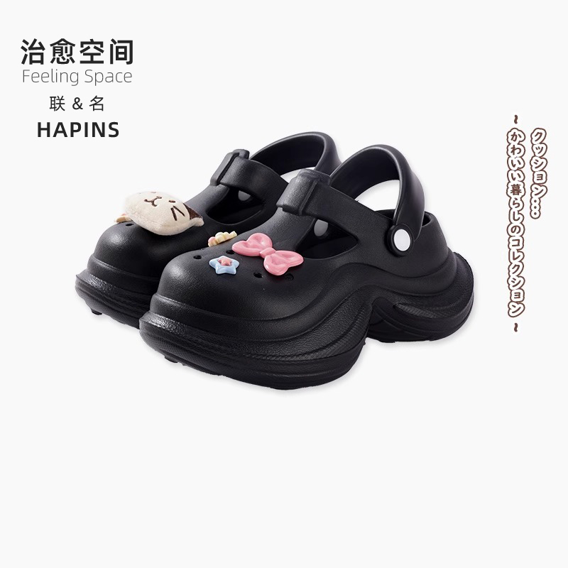 联名HAPiNS可爱洞洞鞋女2025年夏季透气小猫大头拖鞋外穿厚底凉鞋