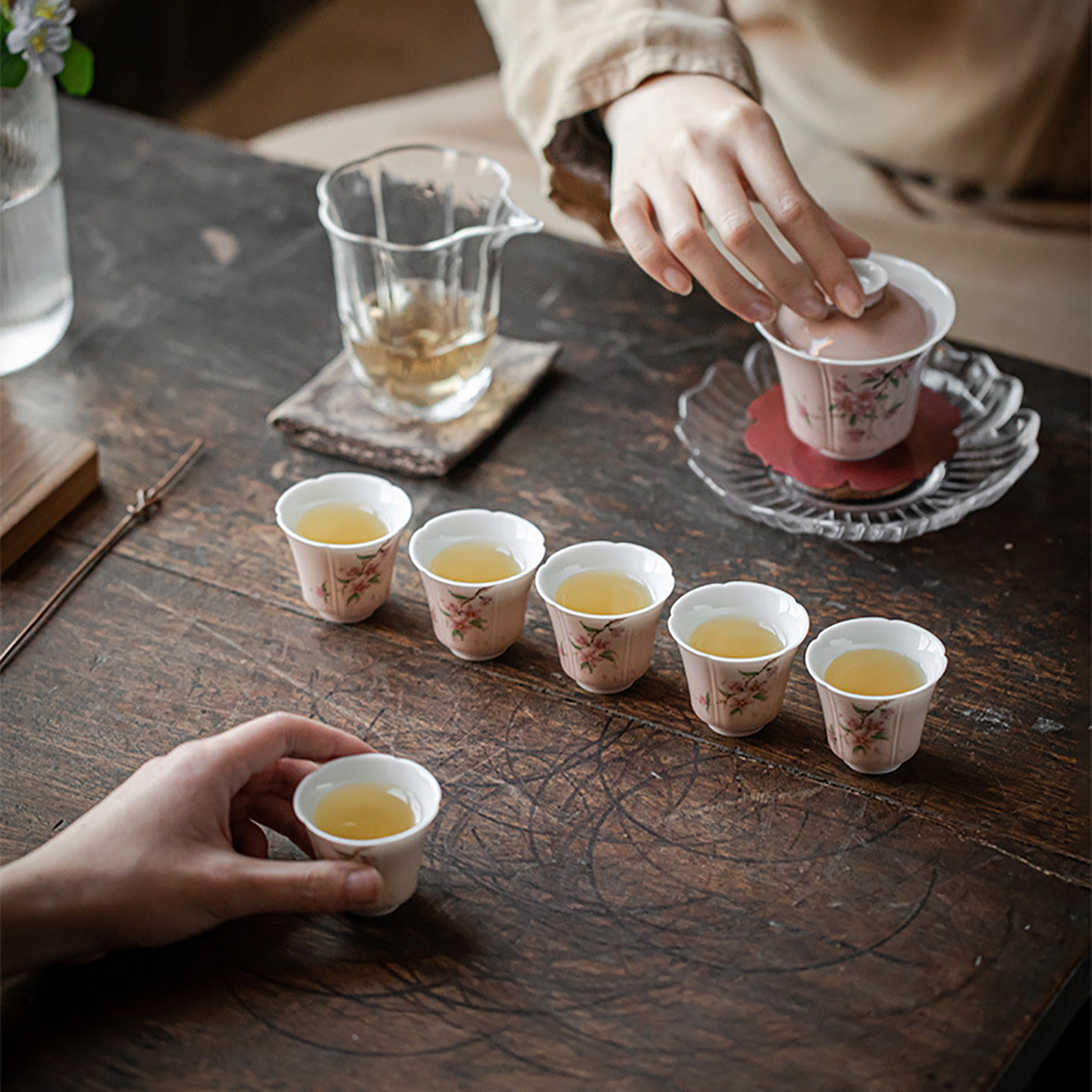 朴寓丨苍烟红手绘桃花功夫茶具套装送长辈领导父母亲朋友生日礼物,餐饮具,功夫茶具,淘宝优惠券,粉丝福利购,淘宝优惠卷