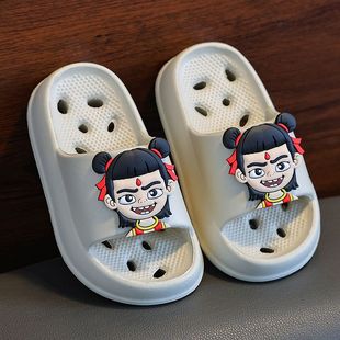女童防滑鏤空漏水速干浴室室內拖鞋 男童洗澡卡通夏季 哪吒兒童拖鞋