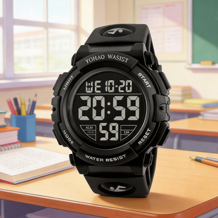 青少年手表男款初高中学生专用防水夜光闹钟多功能儿童运动电子表