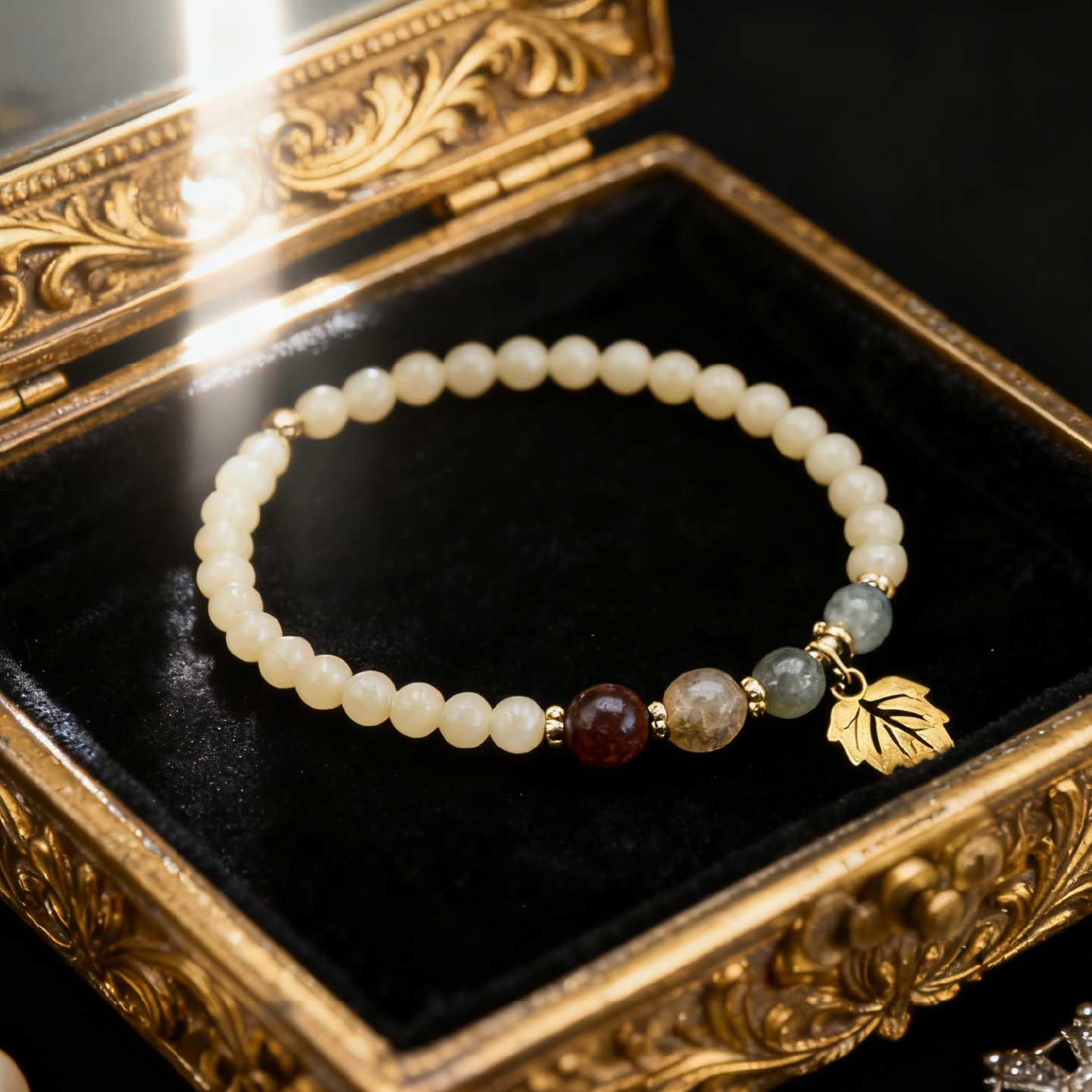 新疆文博馆金丝玉手串金胡杨叶手链新中式玉石送女朋友生日礼物