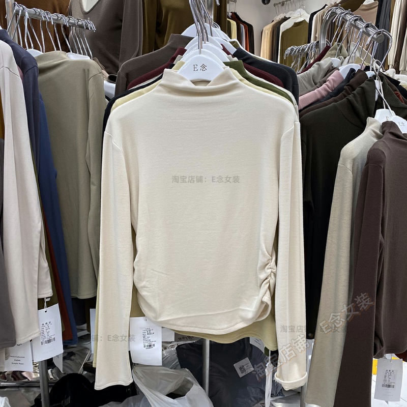 E念8020冬季精品羊绒棉长袖半高领打底衫女收腰显瘦设计感简约上