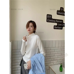 内搭t恤常规基础打底衫 小立领加绒长袖 女上衣 新款 E念8002白色冬季