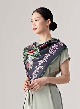 SAINTJOY/上久楷真丝方巾 双面印花真丝方巾 花宴 FJS23014