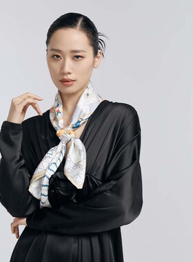SAINTJOY/上久楷真丝方巾 双面印花真丝方巾 浪漫音符 FJS24022