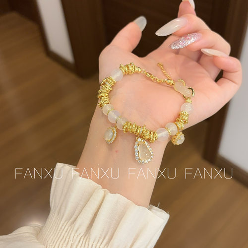 FANXU 新中式重工工艺水沫玉葫芦金色盘缠手链平安扣手串手链
