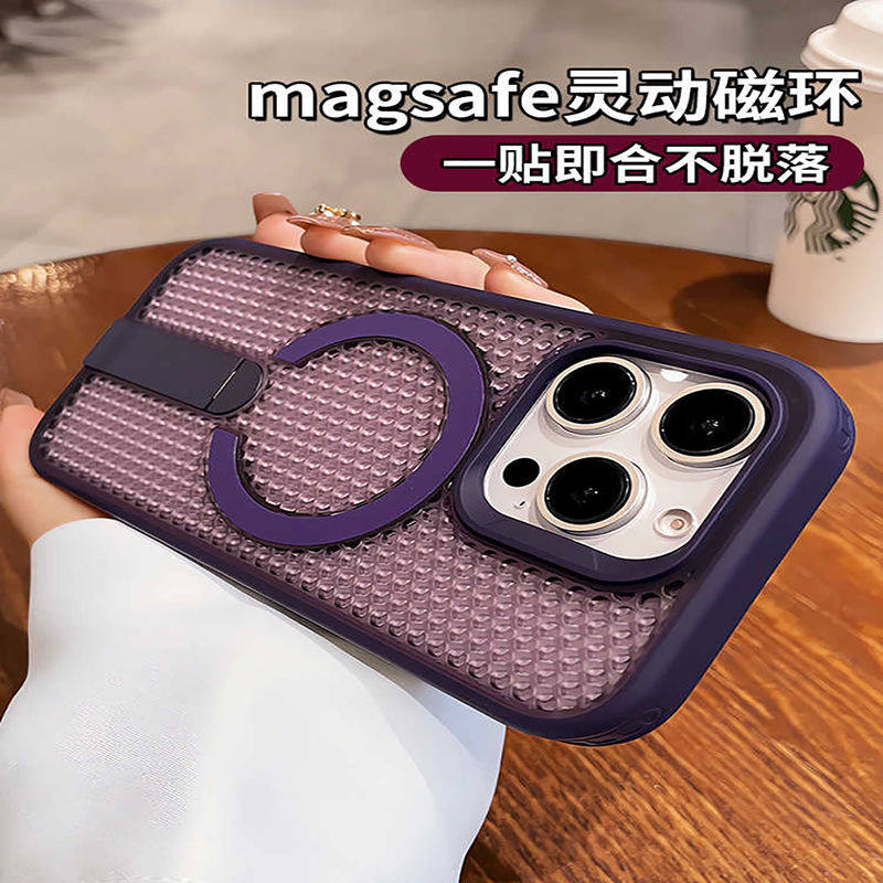 小众独特适用苹果15promax手机壳磁吸带支架ipho夏天散热降温ne16镂空透气14pro高级感13全包防摔12轻薄保护