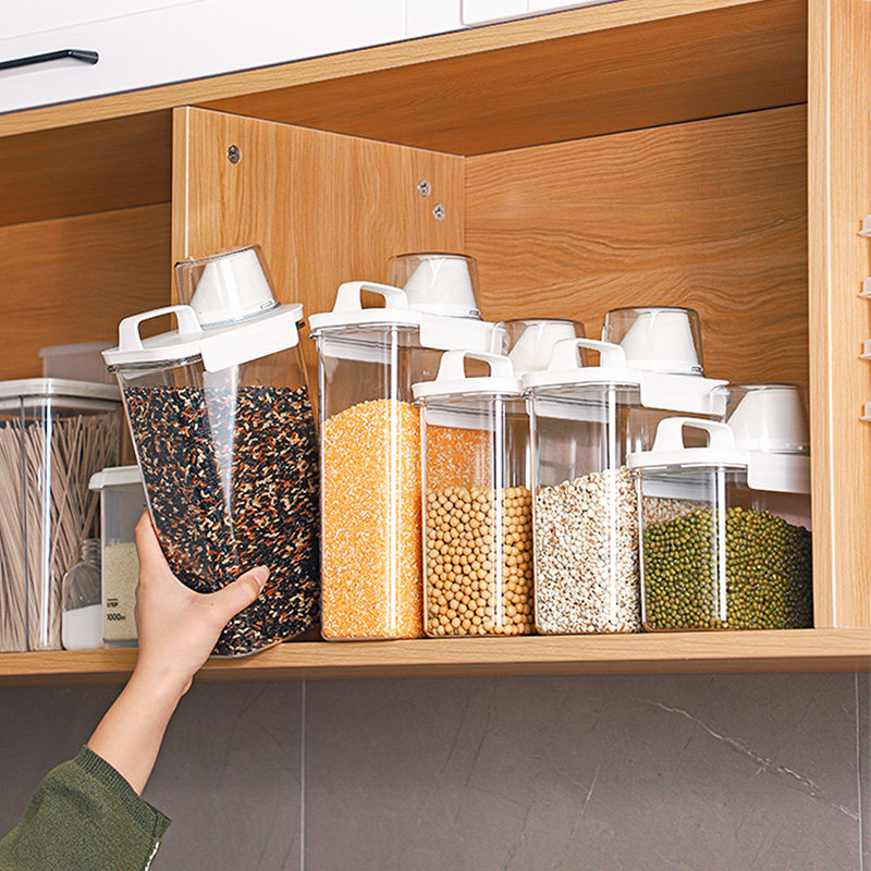 日式家用密封罐五谷杂粮粮食收纳盒厨房装大米带量杯塑料储物罐子,厨房/烹饪用具,米桶/米缸,淘宝优惠券,粉丝福利购,淘宝优惠卷
