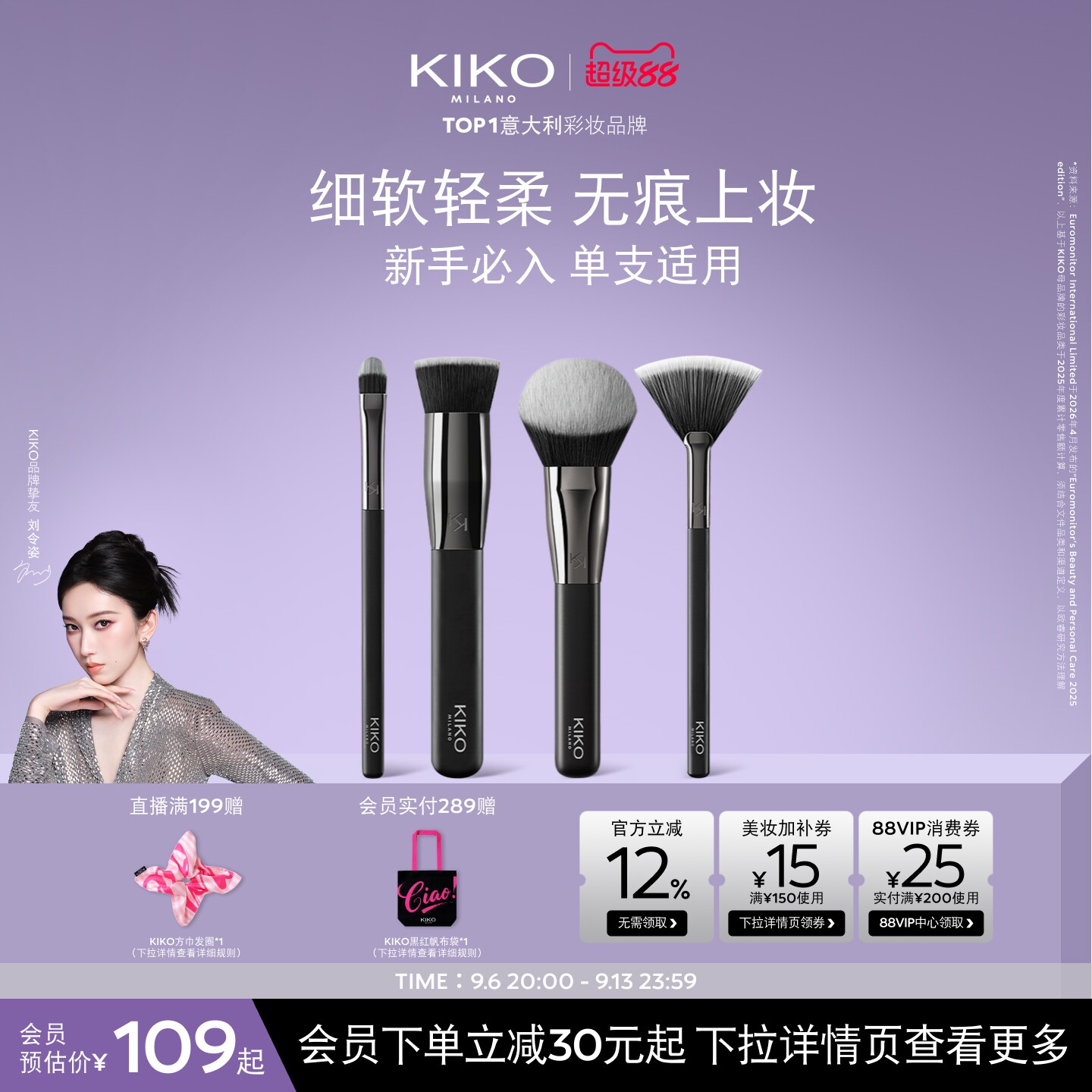 意大利KIKO遮瑕刷散粉刷高光刷平头刷腮红化妆刷工具