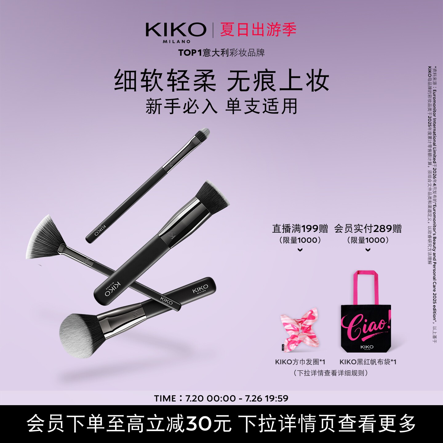 意大利KIKO遮瑕刷散粉刷高光刷平头刷腮红化妆刷工具