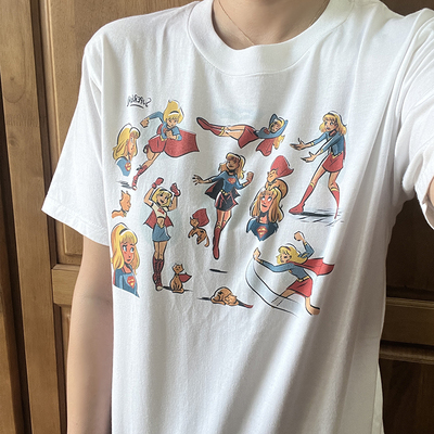 自制22夏新款神奇女侠超人手绘印花宽松百搭圆领短袖休闲T恤女