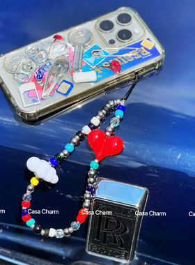 StringT多巴胺爱心形串珠手机挂链ccd相机挂绳包包挂件饰品高级感