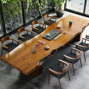 新中式实木茶桌 大板桌子原木整板茶台桌办公室接待泡茶桌椅组合