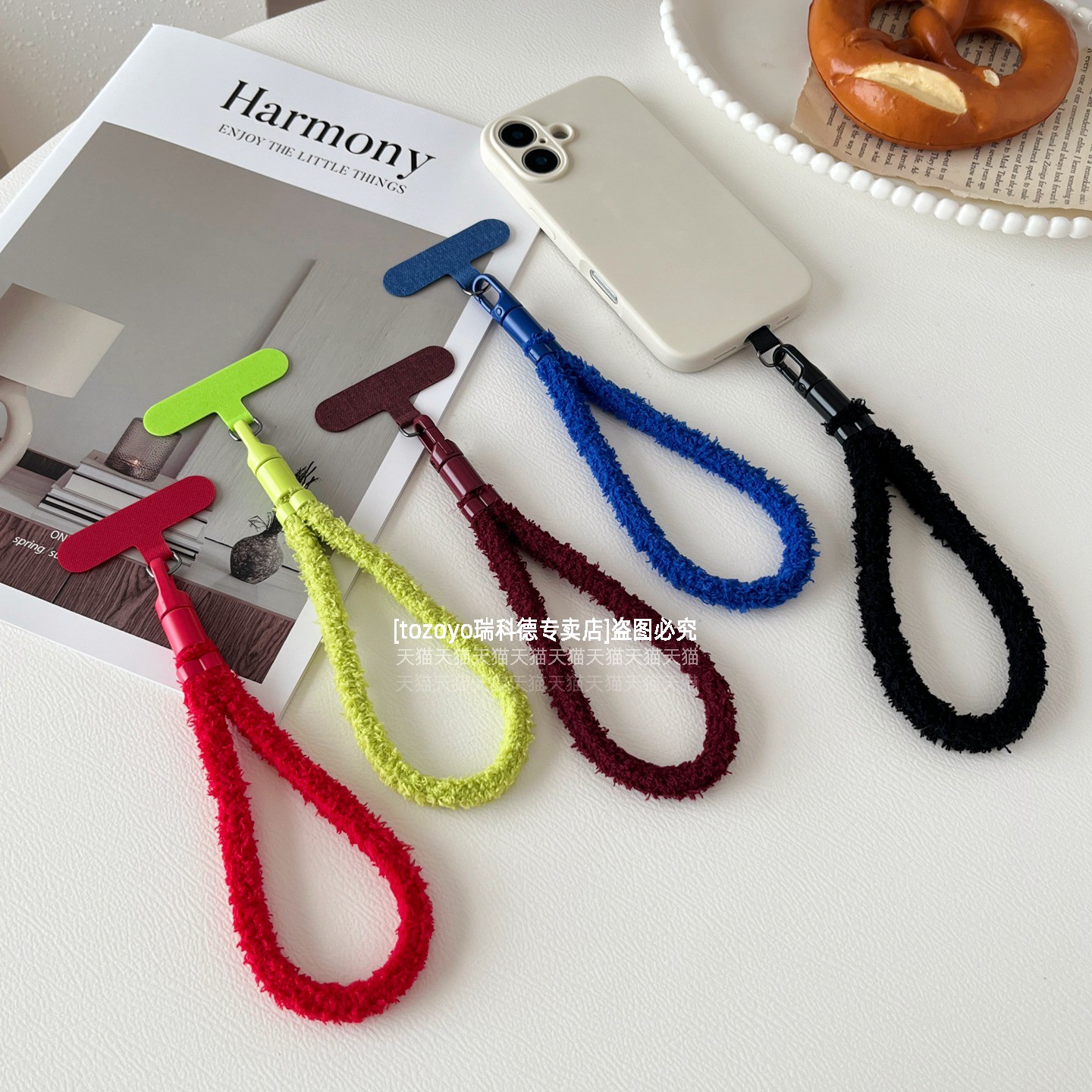 带防盗卡扣毛绒绒手机挂绳垫片秋冬手腕绳可调节手绳短款毛茸腕带户外旅游防丢挂件耳机相机钥匙包挂饰腕绳壳