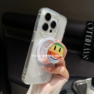 ins时尚博主同款笑脸手机磁吸支架可拆卸固定背贴伸缩气囊韩风彩虹网红女高级懒人桌面指环扣强力吸附吸磁壳