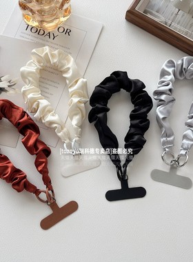 原创丝绸发圈手机挂绳手腕款防丢挂件防盗链手绳轻奢小众短款腕带相机包包钥匙扣挂饰高级感气质链条女垫片壳