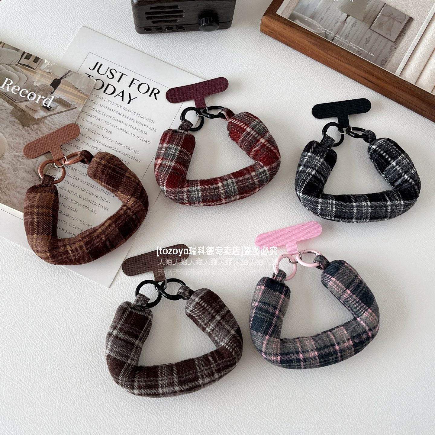 秋冬美拉德格子纹充棉布绒手环