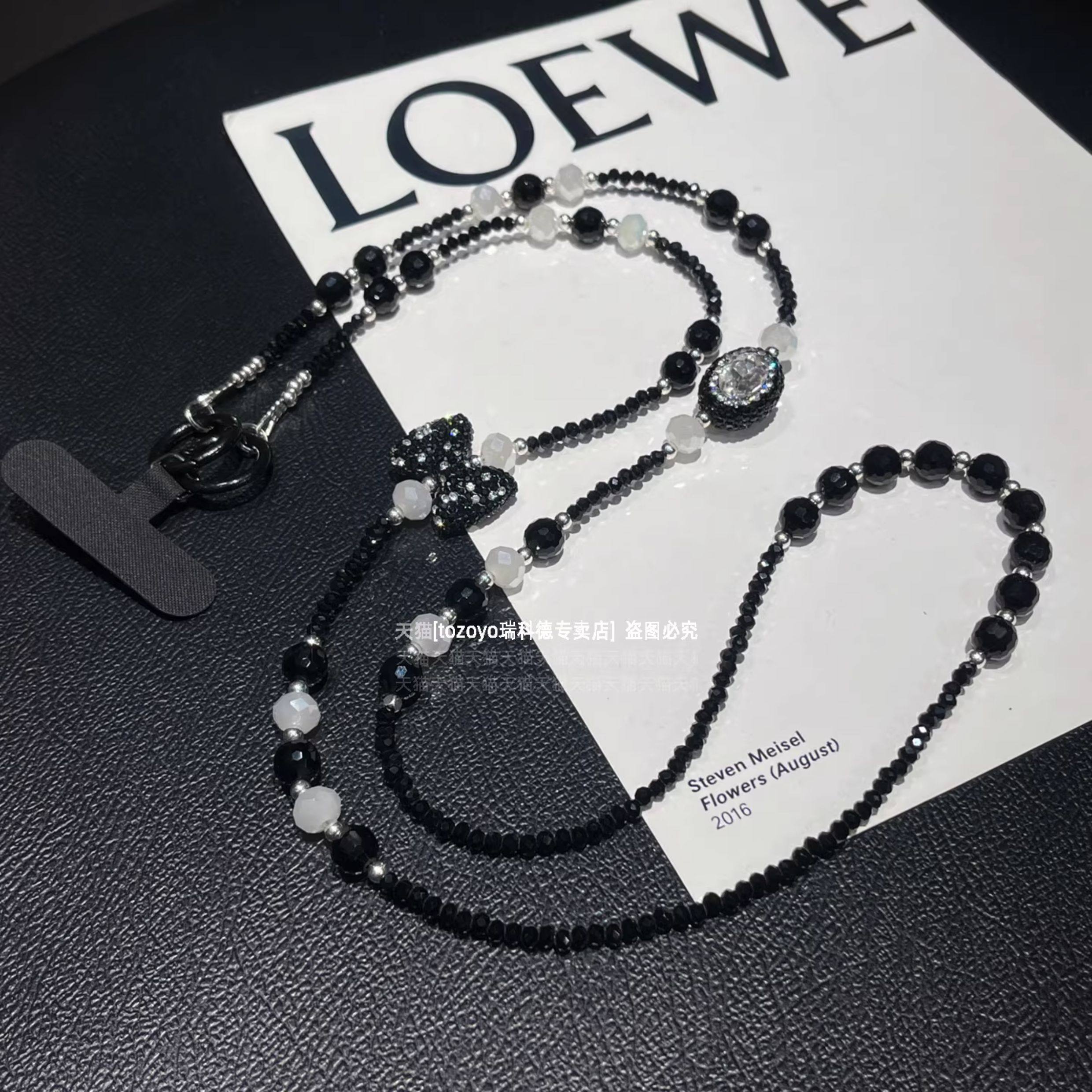 轻奢小香风手机链斜挎可背小众高级感挂链精致蝴蝶结串珠链条时尚名媛包包链子挂饰斜背黑水晶挂件防丢背带壳,3C数码配件,手机挂件/手机链,淘宝优惠券,粉丝福利购,淘宝优惠卷