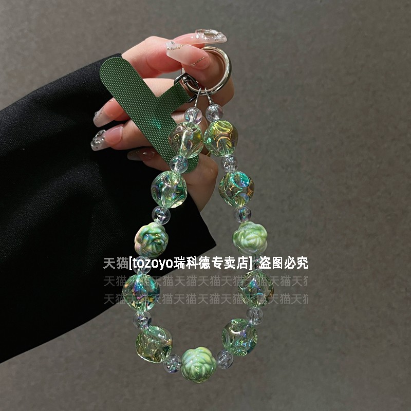 巴洛克手机链条挂饰手腕挂链短款手链手工串珠玫瑰花朵2024新款链子挂绳防丢钥匙链挂件配件可拆卸夹片贴片壳
