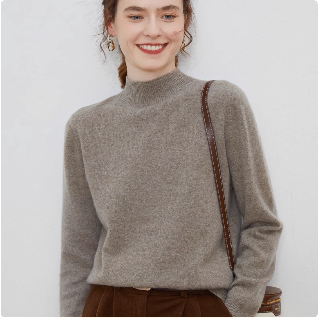 2024秋季新款半高领显瘦洋气毛衫女绒衫针织衫打底衫宽松中领毛衣