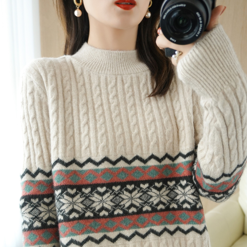 麻花长袖打底针织衫女加厚内搭