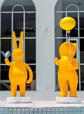 大型卡通玻璃钢兔子雕塑花园别墅售楼部酒店商场装饰品小白兔摆件