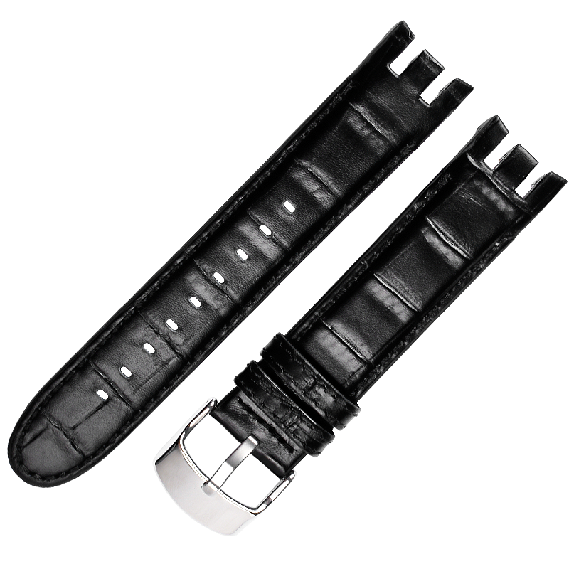 代用Swatch真皮手表带男 斯沃琪YRS403 412 402G弧形接口表链21mm