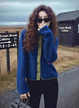 冬季欧货爆款今年流行小香风独特高级感超好看蓝色羊羔毛厚外套女