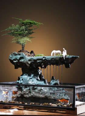 喷泉摆件招财客厅风水假山流水大型加湿器鱼缸办公室装饰玄关中式