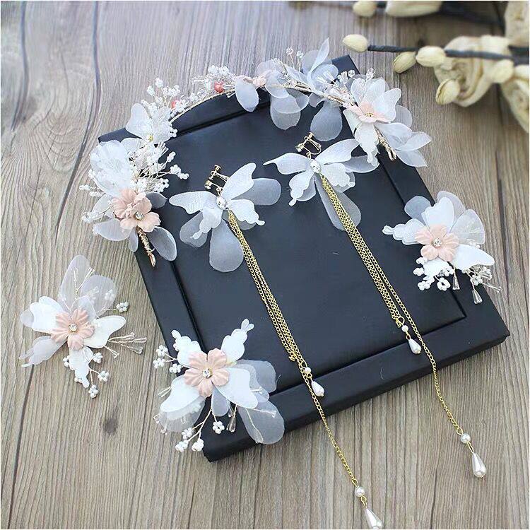 新款森系新娘头饰生日写真发饰仙美发箍套装甜美韩式结婚礼服配饰